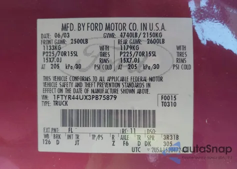 2003 Ford Ranger Edge/Tremor/Xlt из США, поврежденный, VIN 1FTYR44UX3PB75879